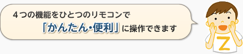 画像　4つの機能をひとつのリモコンで「かんたん・便利」に操作できます