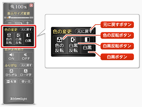 画像　色の変更に関する機能・ボタンの名称